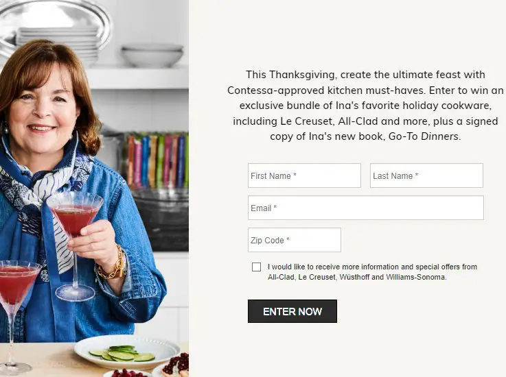 Williams Sonoma Ina Garten's Thanksgiving Must Haves Sweepstakes - Win A $4,000 Thanksgiving Package