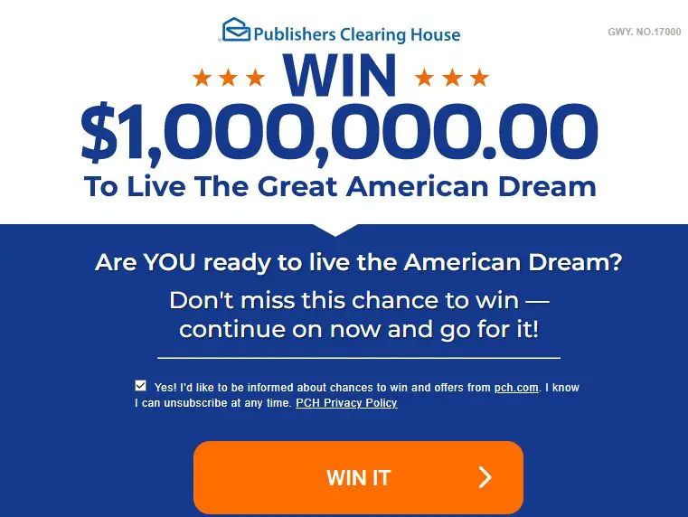 Win $1,000,000 In The PCH $1 Million Great American Dream Sweepstakes
