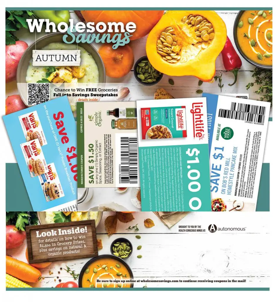 Win $1000 Grocery Gift Card In The Wholesome Savings Fall Into Savings Sweepstakes