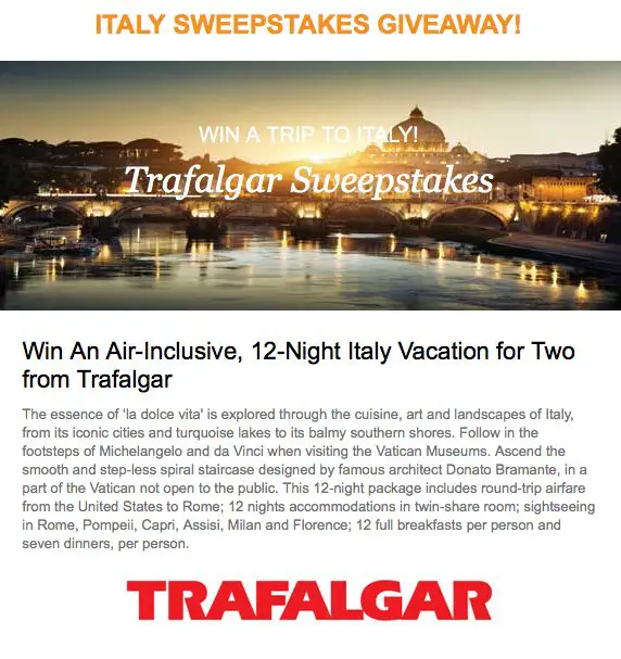 Win a $10,300 Trip to Italy Trafalgar Sweepstakes