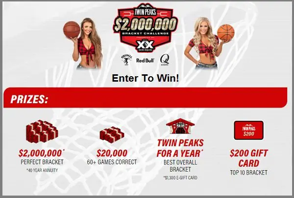 Win $2,000,000 (2 Million Dollars) In The 2022 Twin Peaks Bracket Challenge Contest