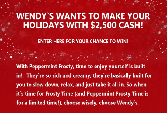 Win $2,500 Cash In The Elvis Duran and the Morning Show Wendy’s Holiday Sweepstakes