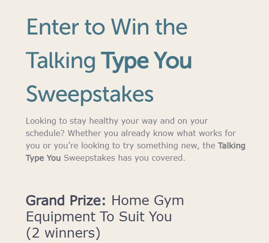 Win $3,000 Home Gym Equipment In The Talking Type You Sweepstakes