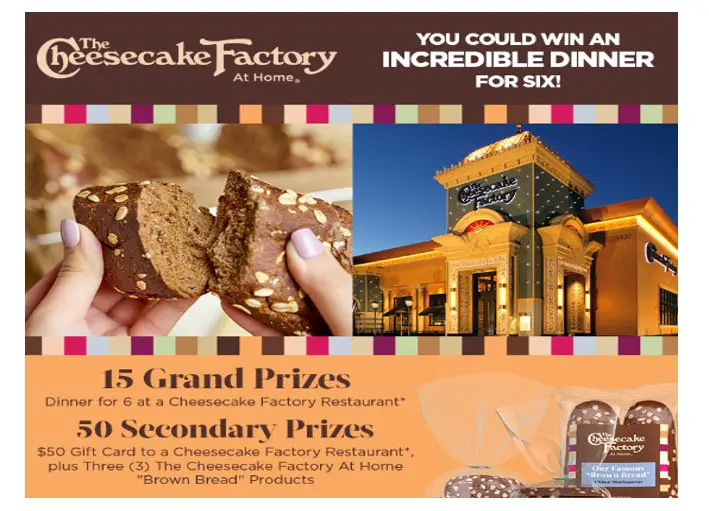 Win $300 The Cheesecake Factory Gift Cards In The Cheesecake Factory At Home Sweepstakes
