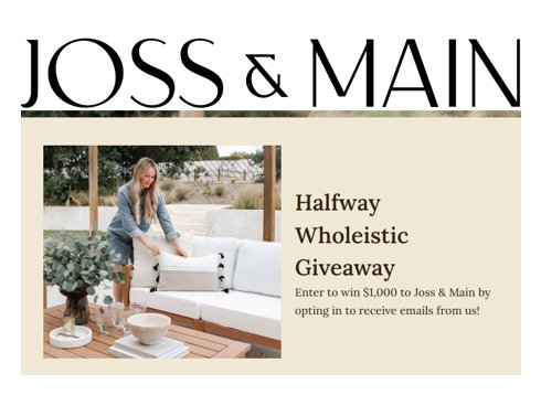 Win A $1,000 Gift Card In The  Joss & Main Halfway Wholeistic Giveaway