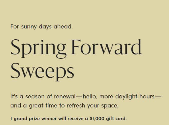 Win A $1,000 West Elm Gift Card In The Spring Forward Sweepstakes