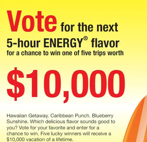 Win A $10,000 Vacation Package In The 5-Hour Energy Flavor Vote Sweepstakes