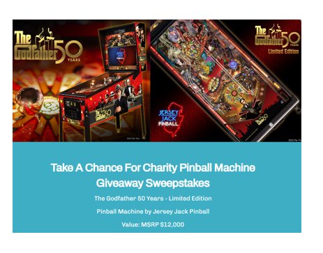 Win A $12,000 Pinball Machine In The Take A Chance For Charity Pinball Machine Sweepstakes