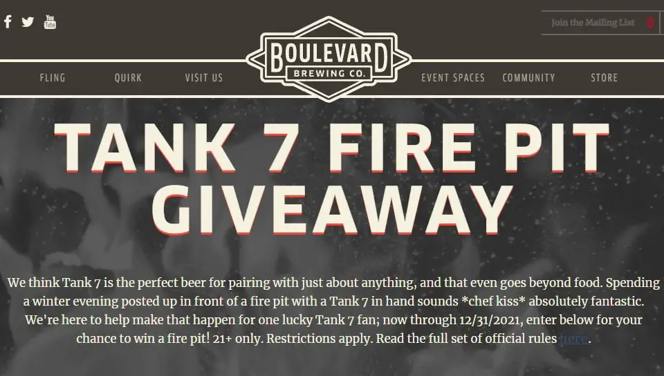 Win A $195 Tank 7 Fire Pit In The Boulevard Brewing Tank 7 Fire Pit Sweepstakes