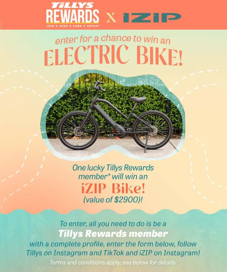 Win A $2,900 Electric Bicycle In The Tillys Rewards iZip Electric Bike Sweepstakes