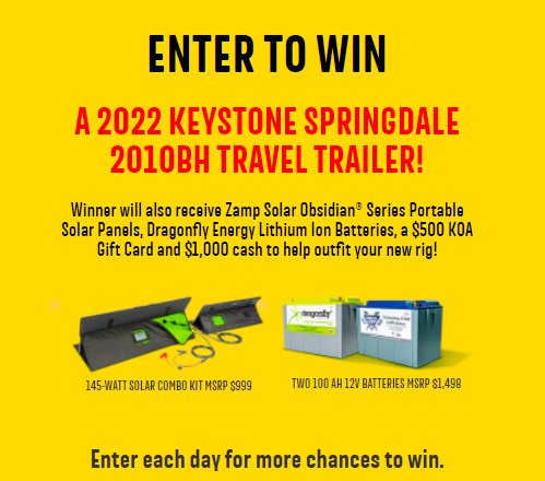 Win A $23,535 Travel Trailer In The KOA Keystone Make Your Way Out Giveaway