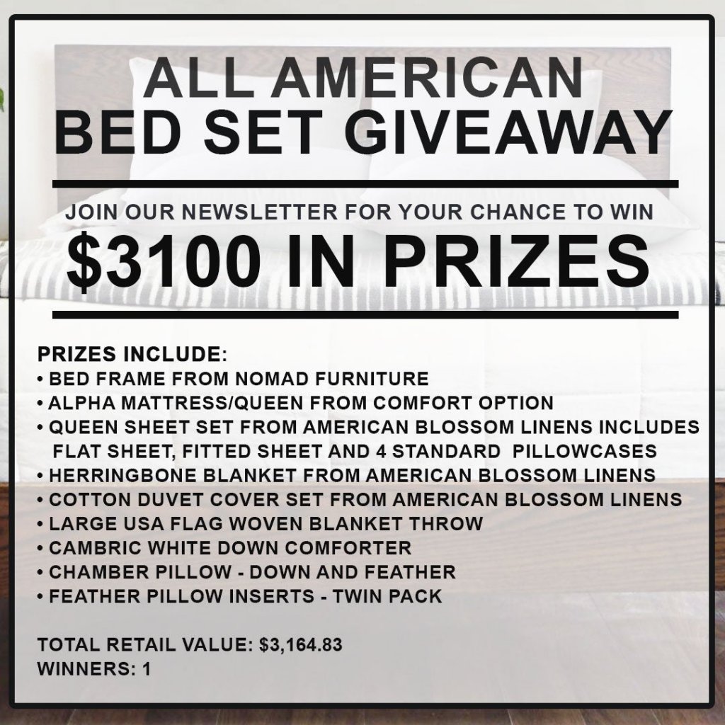 Win A $3,100 Bed Set Package In The All American Clothing Bed Set Giveaway