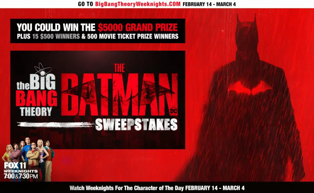 Win A $5,000 AMEX Gift Card Or The Batman Movie Tickets And More In The Big Bang Theory's The Batman Sweepstakes