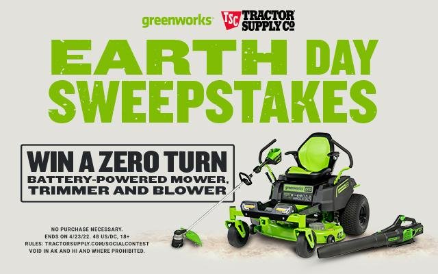 Win A Mower + Trimmer + Blower In The Tractor Supply Company Earth Day Sweepstakes