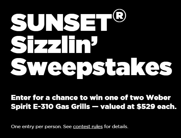 Win A Spirit E-310 Gas Grill In The Sunset Grown Sizzlin' Contest