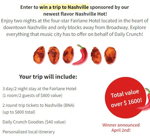 Win A Trip For 2 People To Nashville In The Daily Crunch Nashville Getaway Sweepstakes