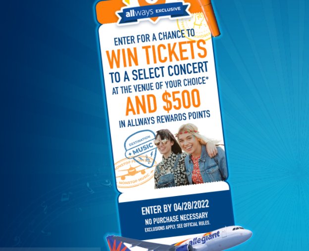Win A Trip For 2 To A LiveNation Concert Of Your Choice In The Allways Concert Flyaway Sweepstakes