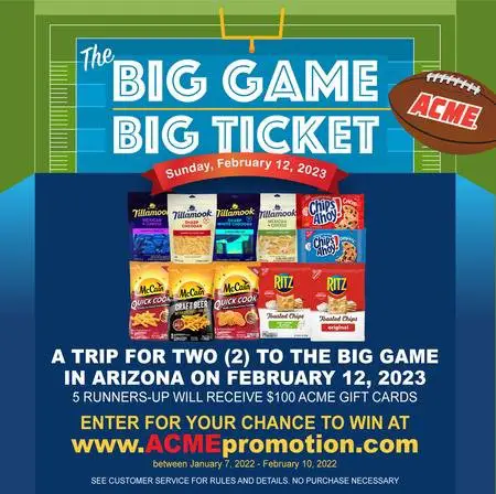 Win A Trip For Two To The 2023 Super Bowl In The ACME Markets Big Game Big Ticket Sweepstakes