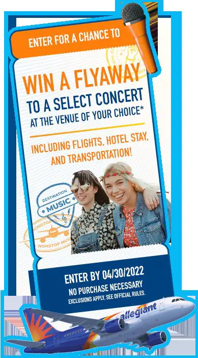 Win A Trip To A Concert Of Your Choice In The Allegiant Air's Music Lovers Flyaway Sweepstakes