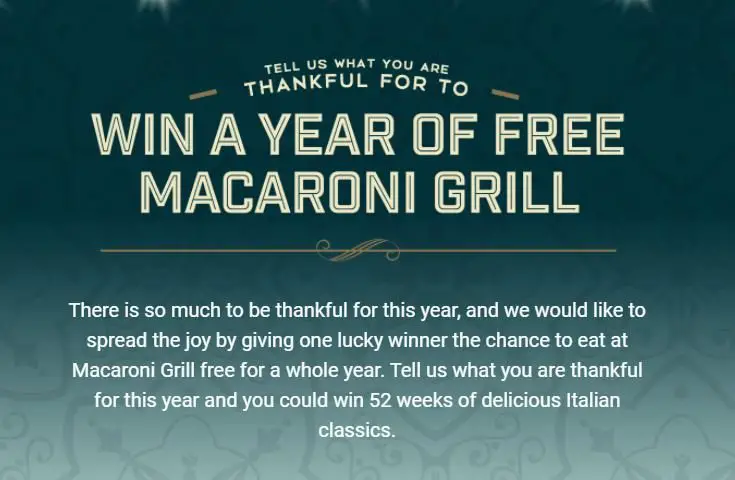 Win A Year Of Free Macaroni Grill In The Romano's Macaroni Grill Thanksgiving Sweepstakes