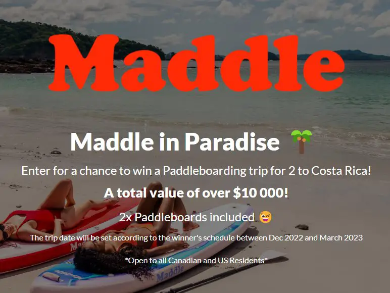 Win An $11,000 Trip For 2 To Costa Rica For A Paddleboarding Adventure In The Maddle In Paradise Giveaway