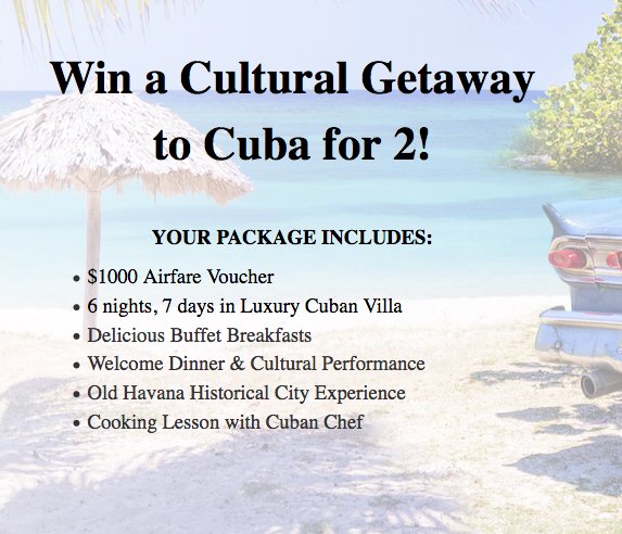 Win a Cultural Getaway to Cuba Sweepstakes