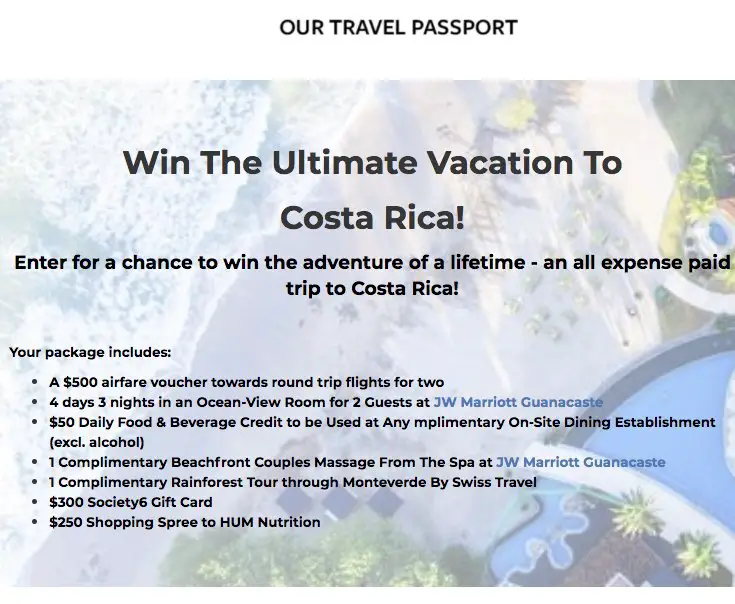 Win The Ultimate Vacation to Costa Rica! Sweepstakes