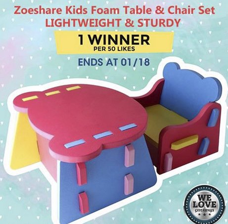 Win Zoeshare Kids Foam Table and Chair Set for your kids!