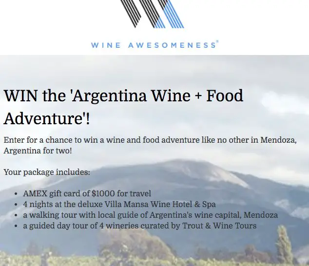 Wine Tour of Mendoza, Argentina Sweepstakes