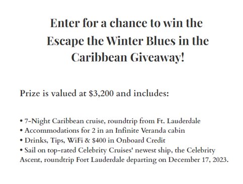 Winni Escape The Winter Blues In The Caribbean Giveaway - Win A 7-Night Caribbean Cruise