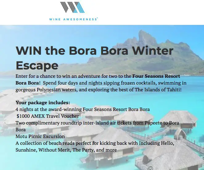 Winter Escape To The 4 Seasons Bora Bora Sweepstakes