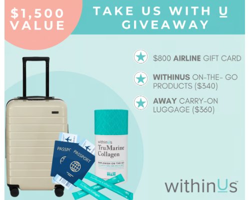 WithinUs Take Us With U Giveaway - Win $800 Airline Gift Card,  Carry-On Suitcase & More