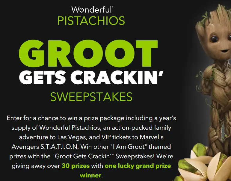 Wonderful Pistachios Groot Gets Crackin Sweepstakes - Win A $9,800 Trip For 4 To Las Vegas