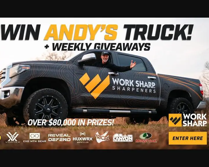 Work Sharp Win Andy’s Truck Sweepstakes – Win a Used Pickup Truck, $10,000 Cash & Outdoor Gear