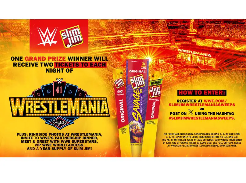 WWE & Slim Jim Sweepstakes 2025 - Win A Trip For 2 To Wrestlemania & More