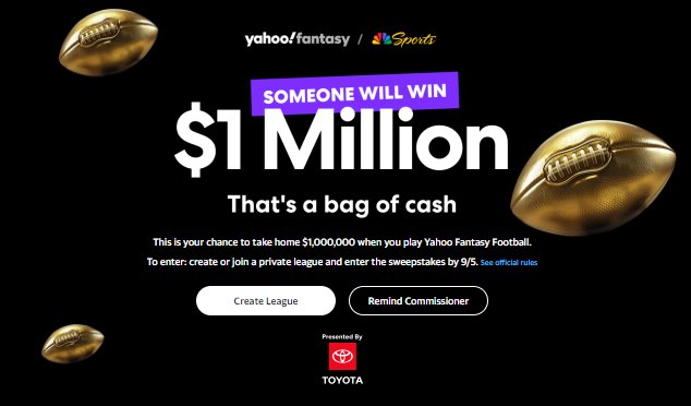 Yahoo Fantasy Football Giveaway – Win $1,000,000 Cash
