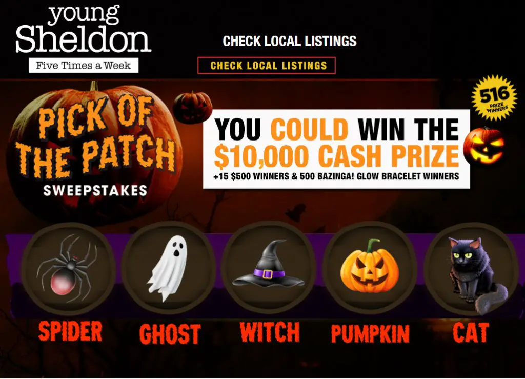 Young Sheldon Pick Of The Patch Sweepstakes - Win $10,000 Cash, $500 Gift Card Or Bracelet (516 Winners)