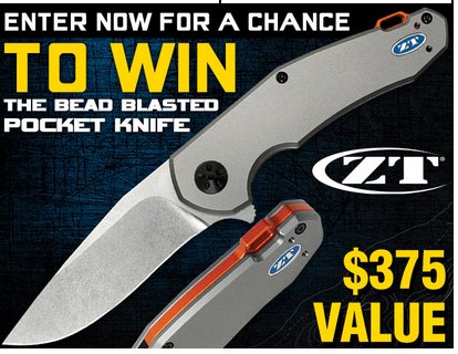 Zero Tolerance Anso Bead Blasted Pocket Knife Sweepstakes