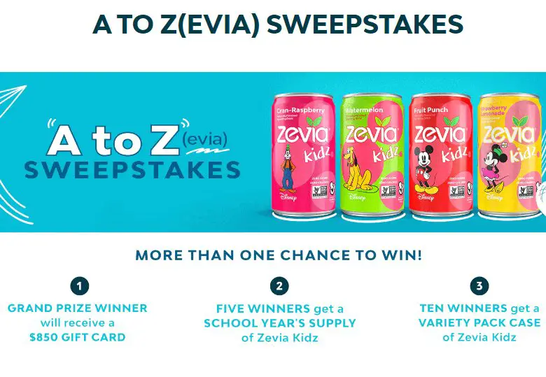 Zevia's A TO Z(EVIA) Sweepstakes - Win A $850 Gift Card To Amazon, Walmart or Target