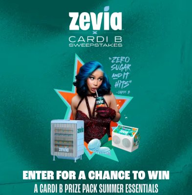 Zevia Summer Sweepstakes - Cardi B Prize Pack: Fridge, $250 Gift Card, One-year Supply of Zevia & More Up For Grabs
